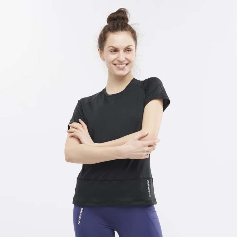 Camiseta Salomon Cross Run Corta Sleeve Mujer Negros | MX LGAM406